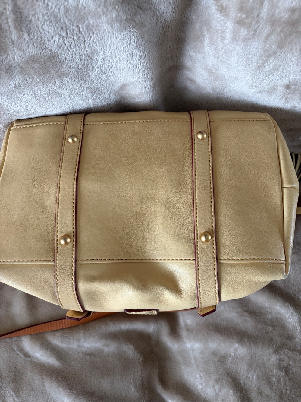Dooney & Bourke Cream Leather Satchel with Burgundy Trim - Picture 3 of 5